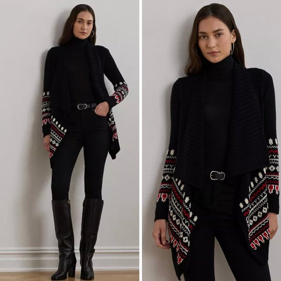 Lauren Ralph Lauren Plus Size Fair Isle Cotton Shawl Collar Cardigan Size 2X - Picture 2 of 16